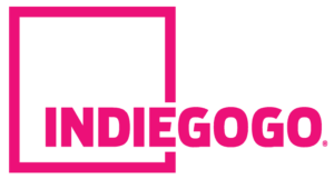 The indiegogo logo on a pink background.