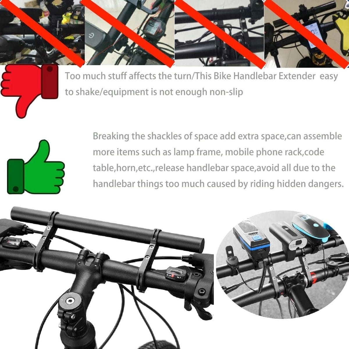 Bike Handlebar Extender,Bike Handlebar Extender with Double Mounting Clamp Bracket,For Bike Mounts,Extender Bars, Headlights,Light Lamp,Bicycle Accessories