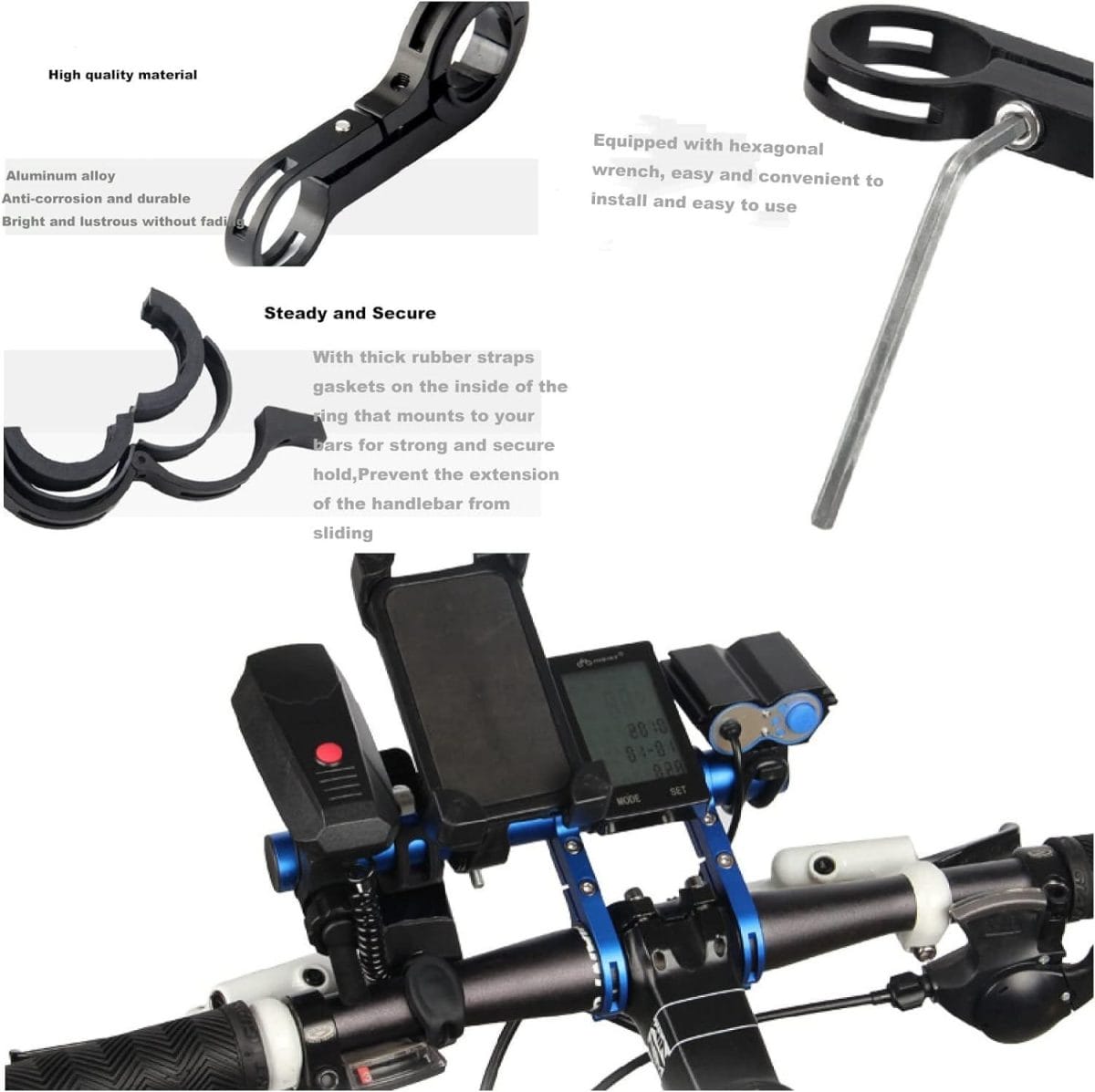 Bike Handlebar Extender,Bike Handlebar Extender with Double Mounting Clamp Bracket,For Bike Mounts,Extender Bars, Headlights,Light Lamp,Bicycle Accessories