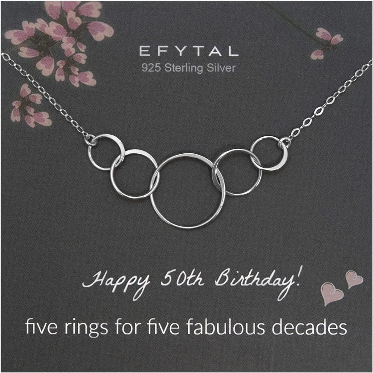 EFYTAL Cool Gifts for 50 Year Old Woman, Sterling Silver or Silver Plated 5 Circle Necklace, 50th Birthday Gifts For Women, Gifts for 50 Year Old Woman, 50th Birthday Decorations Women