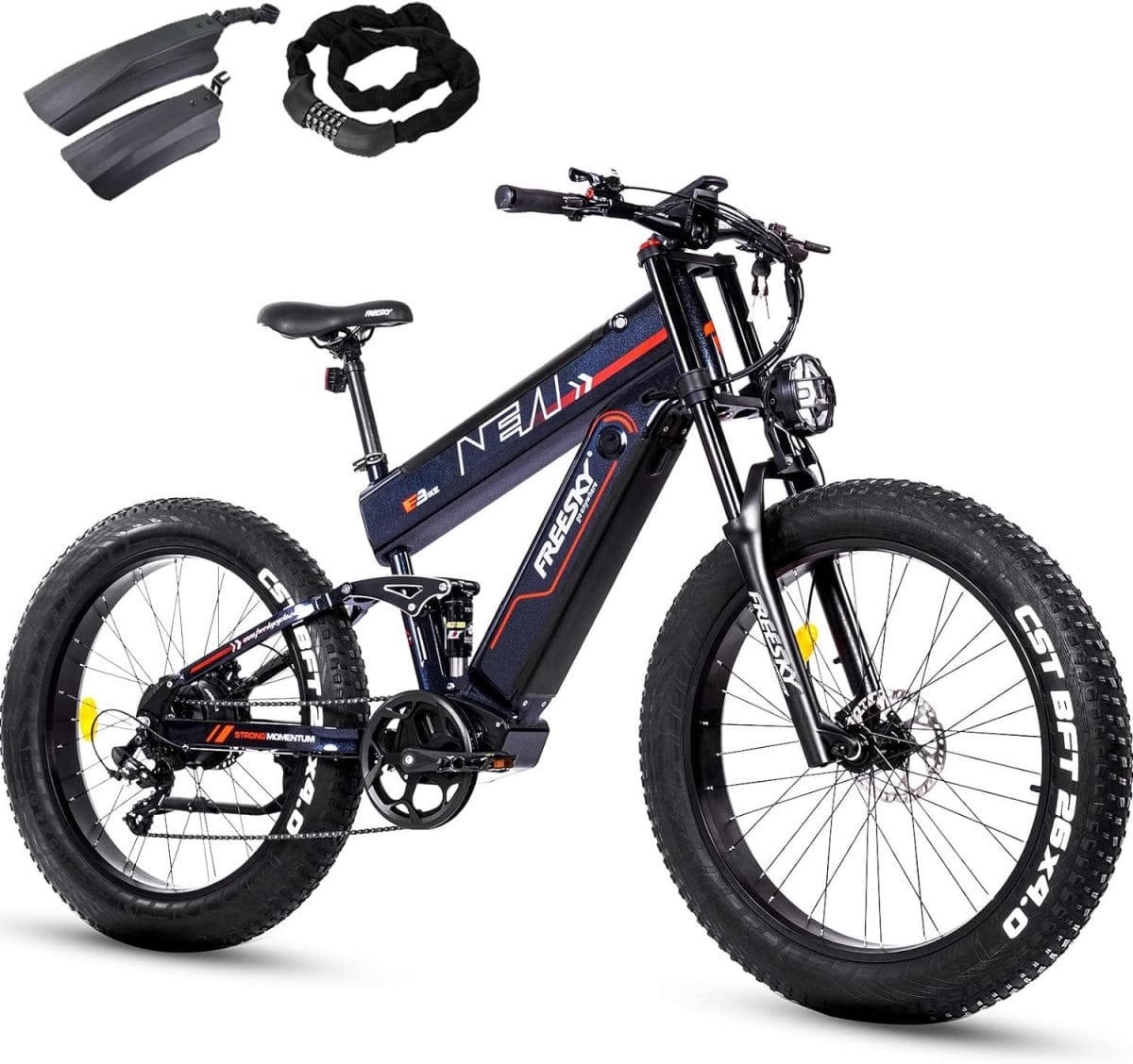 FREESKY Electric Bike for Adults, 1000W BAFANG Motor Dual Battery 26”Fat Tire E-Bicycle, Full Suspension E Mountain Bike 35MPH Long Range Fast Ebikes