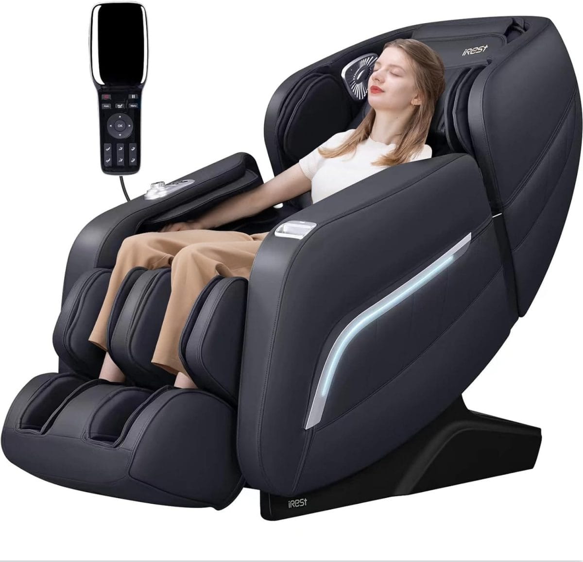iRest 2023 Massage Chair, Full Body Zero Gravity Recliner with AI Voice Control, SL Track, Bluetooth, Yoga Stretching, Foot Rollers, Airbags, Heating (Black)