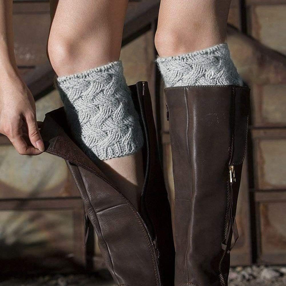 Loritta 2-4 Pairs Womens Boot Socks Winter Warm Crochet Knitted Boot Cuffs Topper Socks Short Leg Warmers Gifts