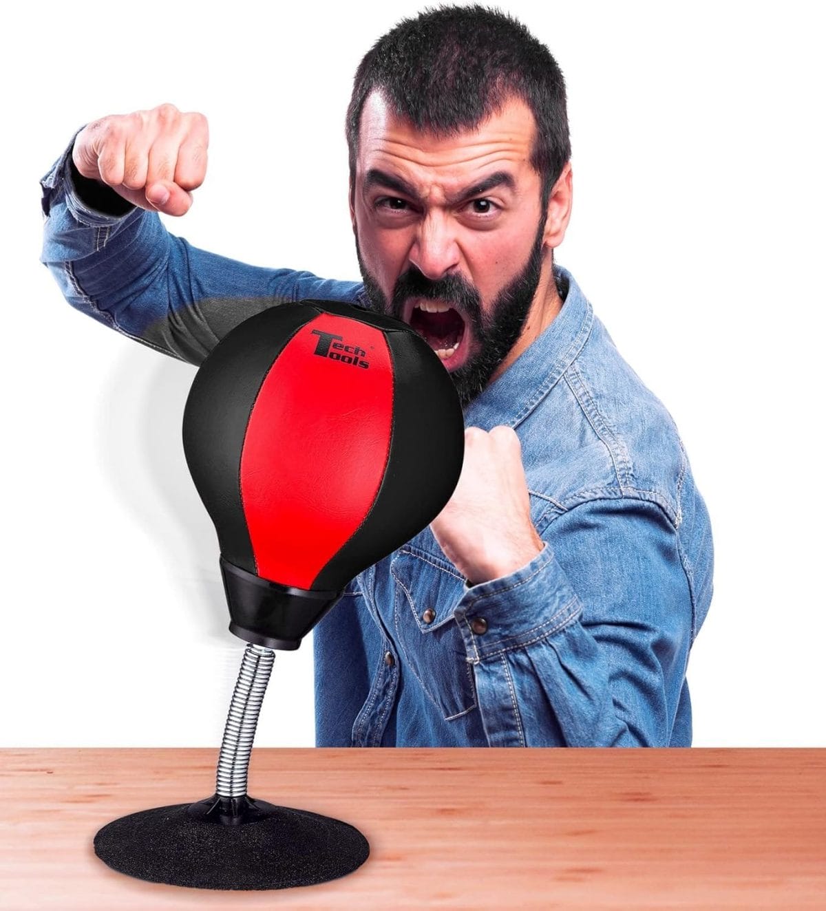 Tech Tools Stress Buster Desktop Punching Bag - Suctions to Your Desk, Heavy Duty Stress Relief Ball, Funny Gifts for Boss or Coworker