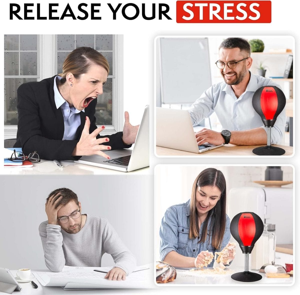 Tech Tools Stress Buster Desktop Punching Bag - Suctions to Your Desk, Heavy Duty Stress Relief Ball, Funny Gifts for Boss or Coworker