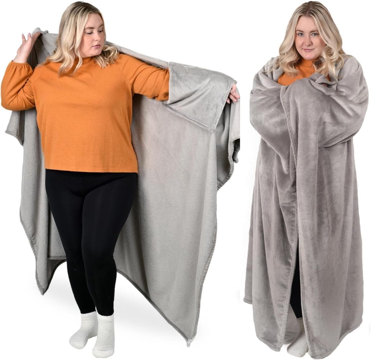 The Wearable Throw Blanket and Cape in One, A Soft Cozy Fleece Blanket with Sleeves, Gifts for her, Fall Gifts, Birthday Gifts for Women Who Have Everything, Get Well Gifts - Silver Gray