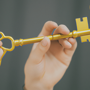 A person holding a golden key.