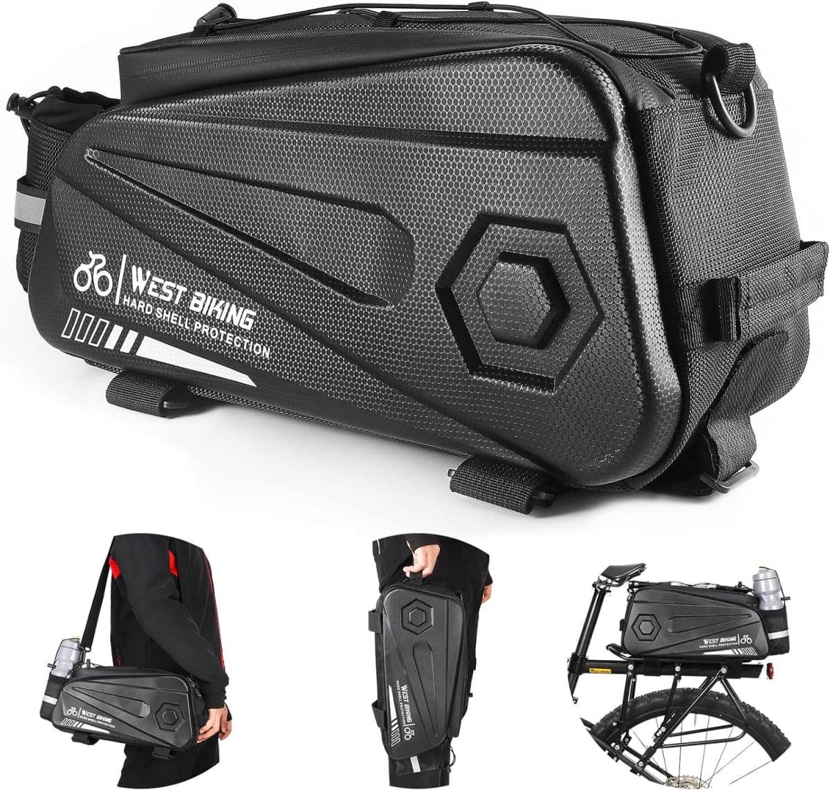 West Biking Bike Rear Seat Bag, Double Water Resistant, Zipper, Bicycle Trunk Pannier, 8.6L Capacity Waterproof Backseat Carrier Cargo Pouch with Strap  Rain Cover For Cycling