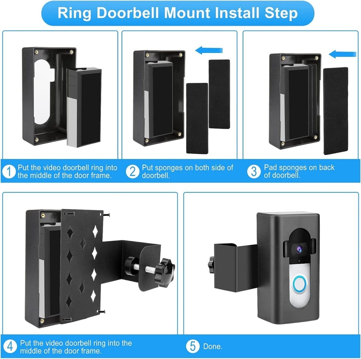 Anti-Theft Ring Doorbell Door Mount - No Drill, Blink Doorbell Camera Mount Doorbell Camera Holder for Apartment Door for Home, Apartments, Office, and Businesses