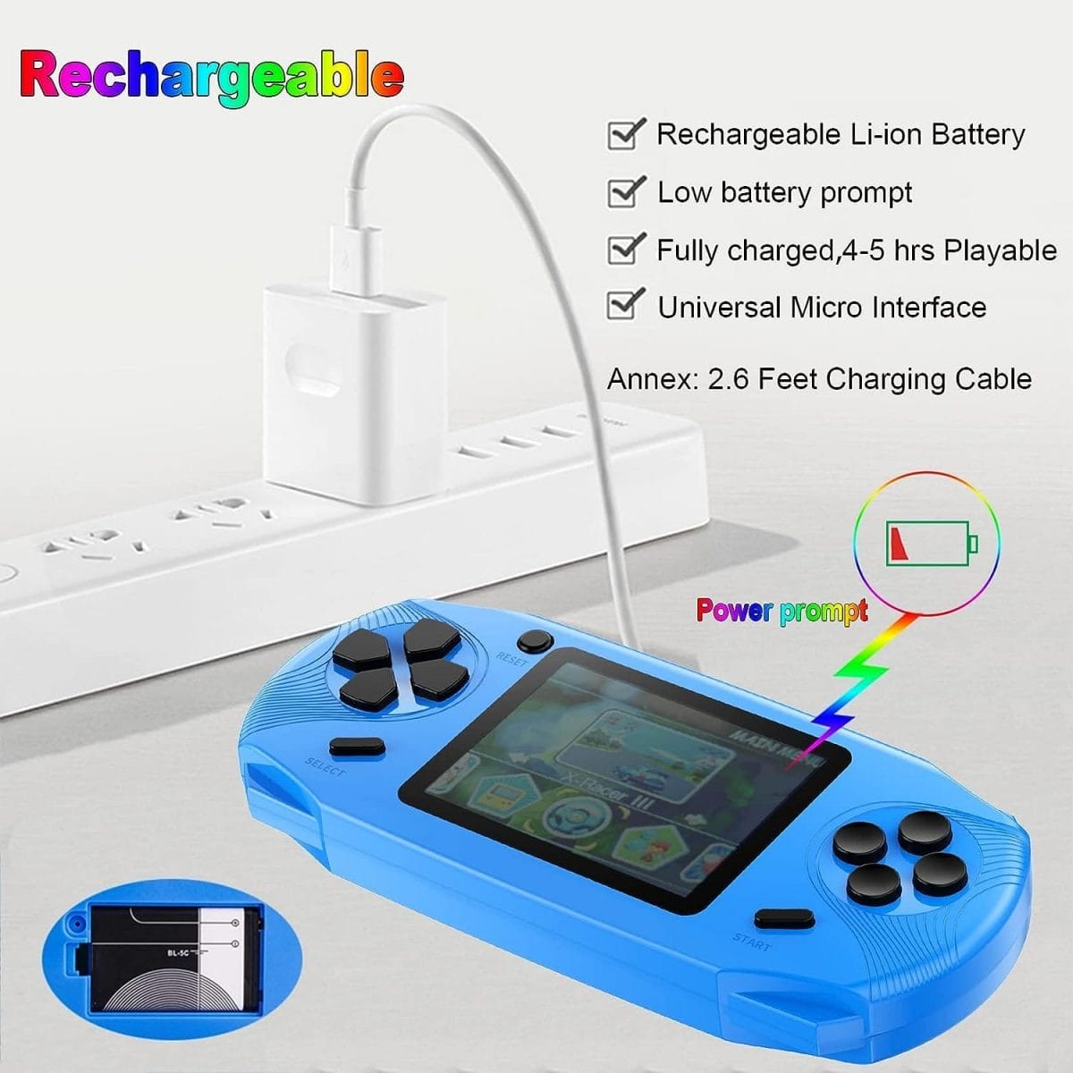 Beijue 16 Bit Handheld Games for Kids Adults 3.0 Large Screen Preloaded 100 HD Classic Retro Video Games USB Rechargeable Seniors Electronic Game Player Birthday Xmas Present (Blue)