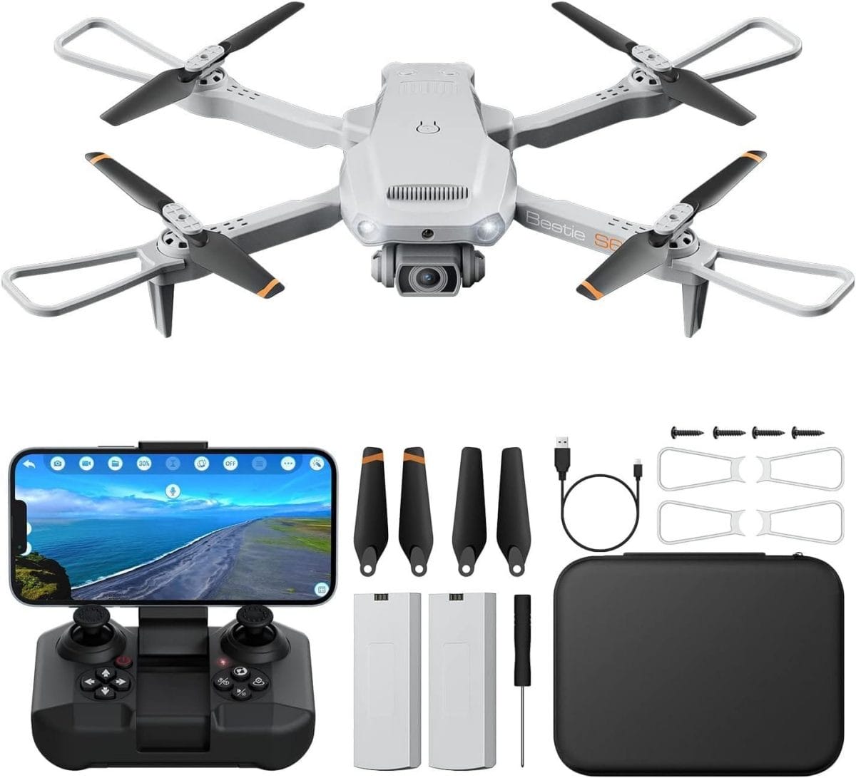 Drone with Camera for Adults 4K - ROVPRO Dual Camera S60 RC Quadcopter with APP Control - Obstacle Avoidance, Waypoint Fly, Altitude Hold, Follow Me, Roll Mode, Headless Mode (White)
