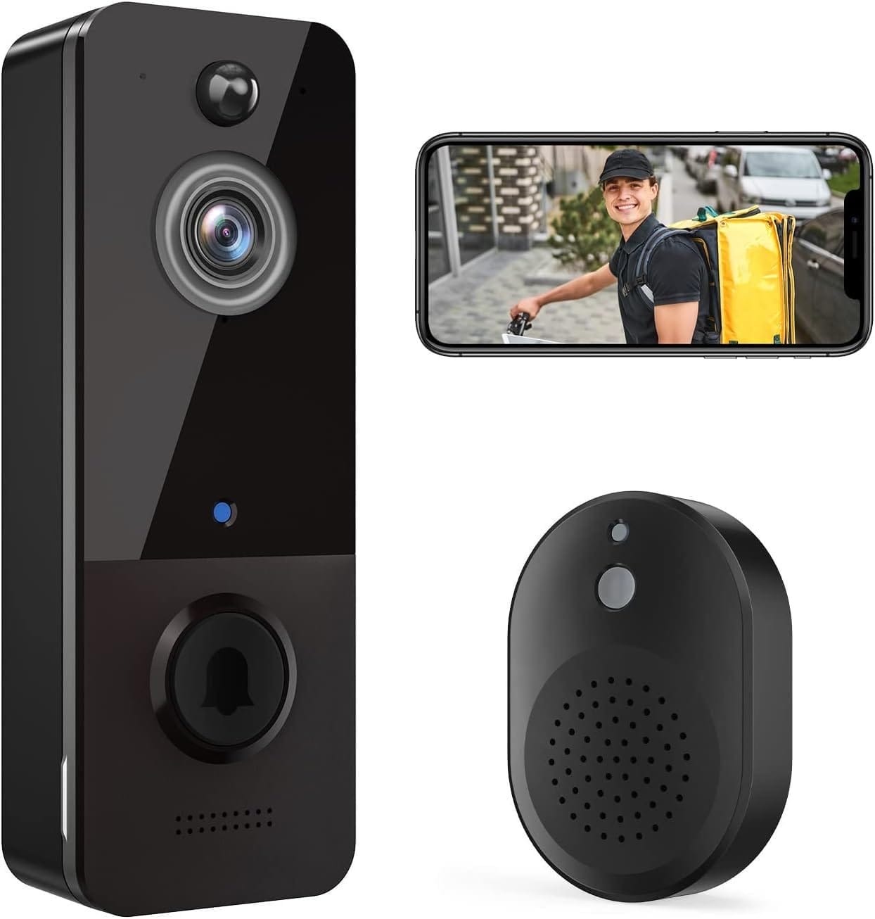 EKEN Smart Video Doorbell Camera Wireless with Chime Ringer, Smart AI Human Detection, 2.4G WiFi, 2-Way Audio, HD Live Image, Night Vision, Cloud Storage, Battery Powered, Indoor/Outdoor Surveillance
