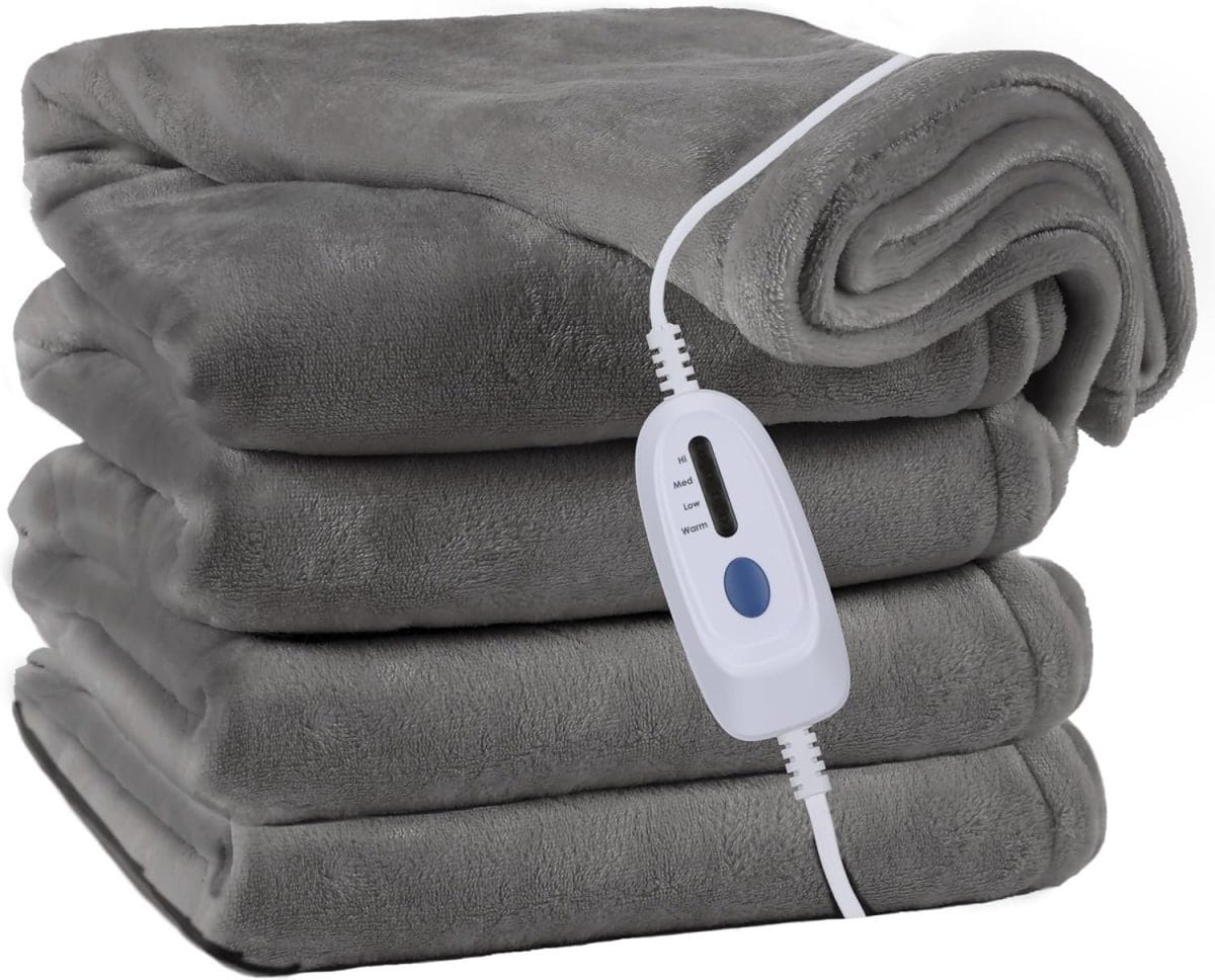 Electric Blanket Heated 72x84 Full Size Oversized Flannel Heated Blanket, ETL Certification Fast Heating with 4 Heating Levels 10 Hours Auto Off, Machine Washable-Grey