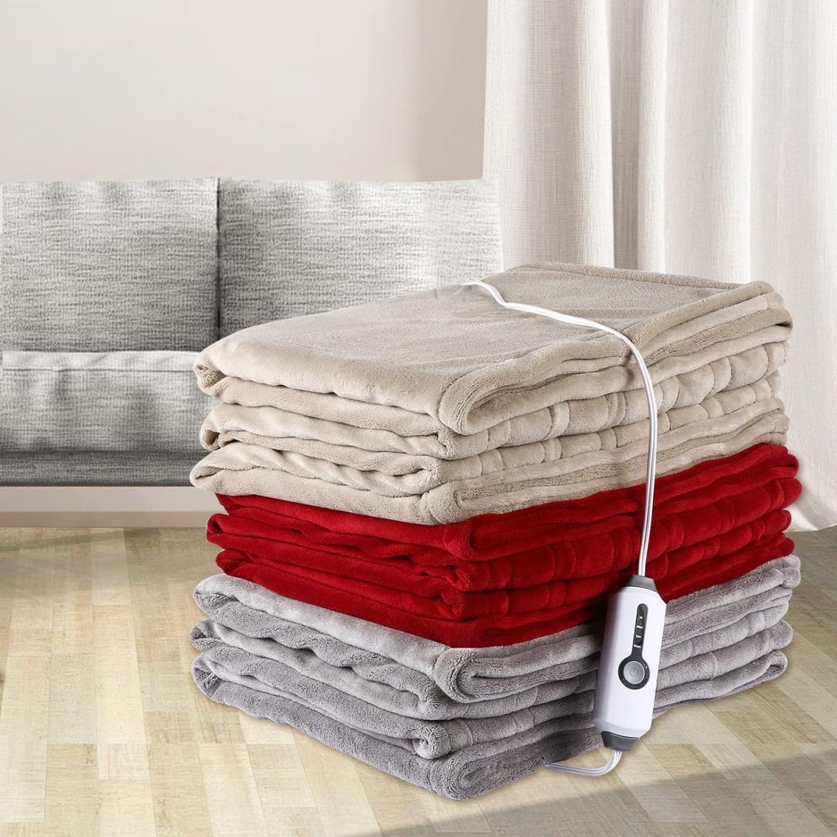 Electric Heated Blanket 72x84 Full Size with 4 Heating Levels and 10 Hours Auto-Off Large Oversized Heating Blanket with Soft Plush Fabric for Bedding - Gray