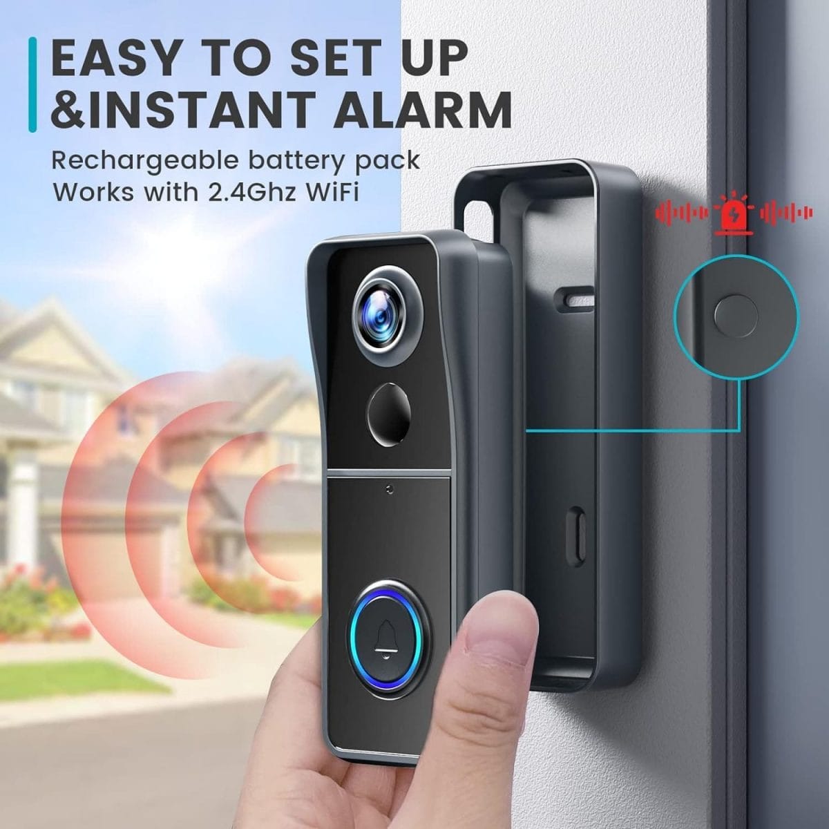 Morecam Doorbell Camera with Chime, Video Doorbell Wireless with Motion Zones Customization, Voice Changer, PIR Human Detection, No Monthly fees, 2.4Ghz WiFi Only, Battery Powered