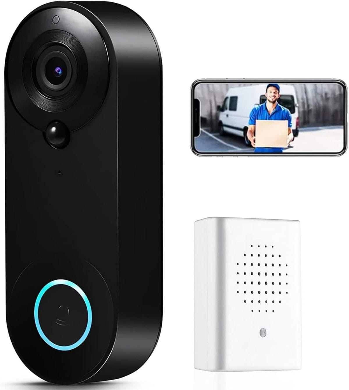TSOGIA Doorbell Camera Wireless, 1080P HD WiFi Video Doorbell with Chime, Motion Detector, Night Vision, Cloud Storage, 2-Way Audio, Rechargeable Wireless Doorbell for Home