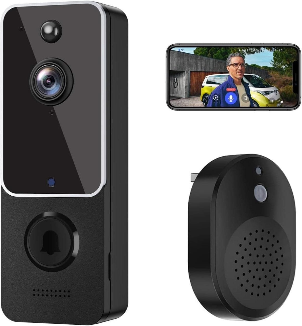 Tuck SHARKPOP Doorbell Camera Wireless, WiFi Video Doorbell with Free Ring Chime, Indoor/Outdoor Surveillance Human Detection, 2-Way Audio, Night Vision, Cloud Storage, Battery Powered, Live View