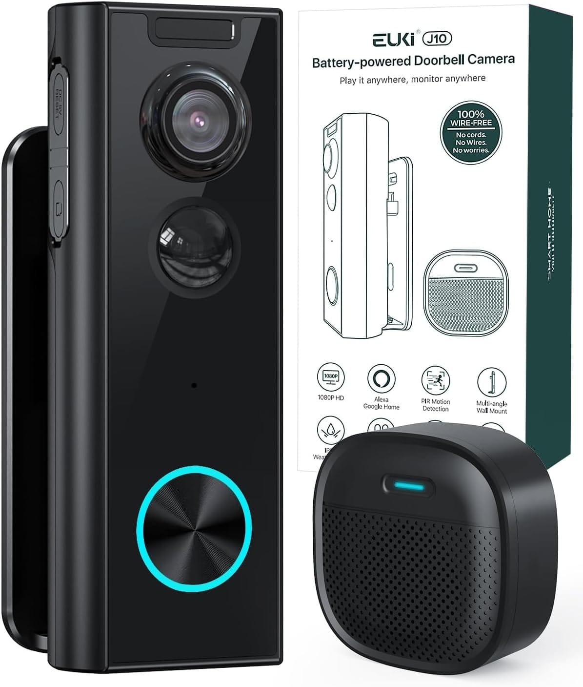 Video Doorbell Camera Wireless with Chime, with Multi-angle Bracket, No Subscription, Voice Changer, 2-Way Audio, Motion Detection, 1080P, Night Vision, 2.4G, IP66, Battery Powered, Works with Alexa