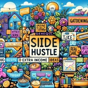A hand drawn illustration of the word side hustle.