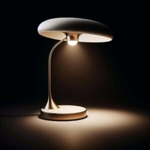An image of a table lamp in a dark room.