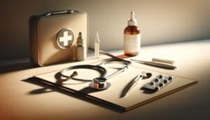 A medical kit with a stethoscope and a stethoscope on a table.
