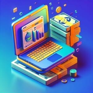 3d illustration of a laptop with money on it.