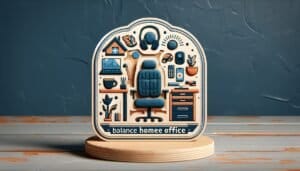 The balance house office logo on a wooden stand.