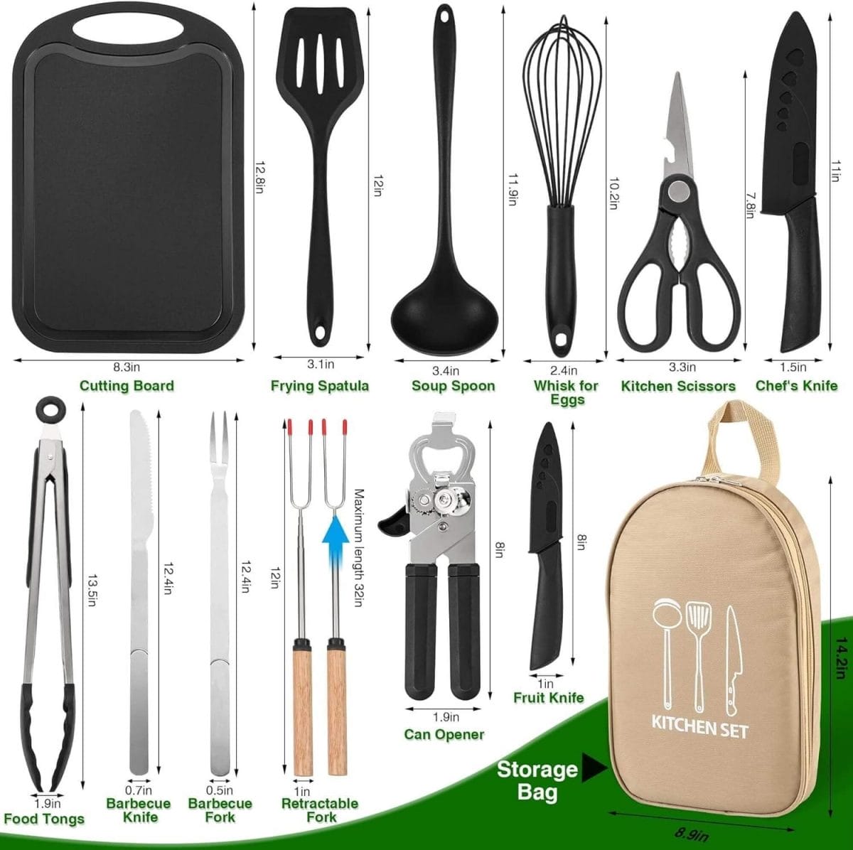 Camping Cookware Cooking Utensils Set - Portable Camping Kitchen Utensils, Outdoor Camping Essentials Accessories, Stainless Steel  Silicone, Camping Gear Equipment for RV Picnic Grill
