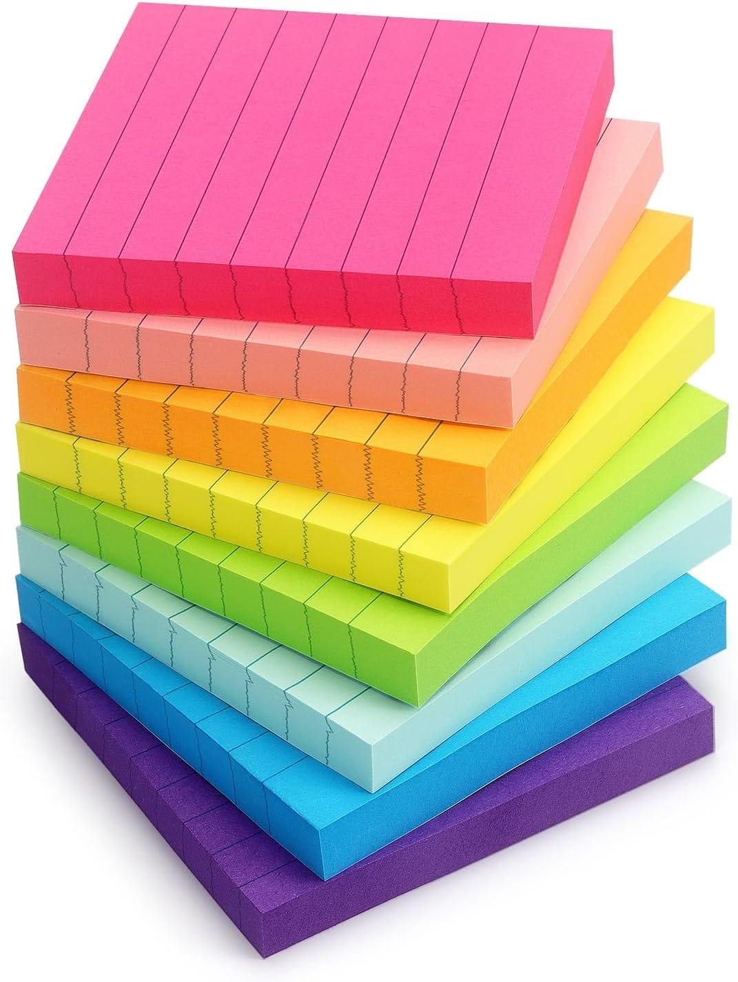 8 Pads Lined Sticky Notes 3x3 Sticky Notes with Lines Self-Stick Note Pads 8 Bright Multi Colors, 85 Sheets/Pad